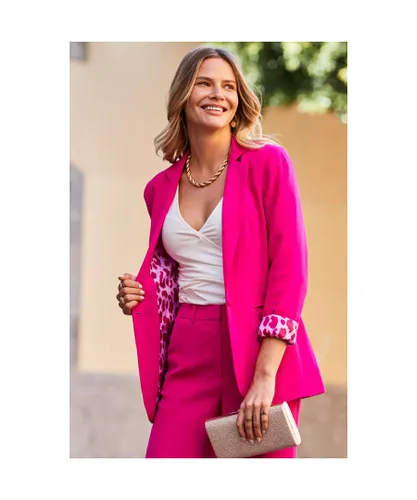 Sosandar Womens Hot Pink Leopard Print Lining Blazer
