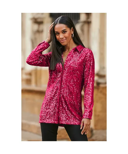 Sosandar Womens Hot Pink Sequin Shirt