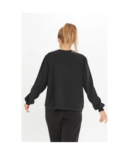 Sosandar Womens Julia Black Balloon Sleeve Soft Touch Sweatshirt Polyester/Modal