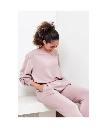 Sosandar Womens Julia Rose Pink Balloon Sleeve Soft Touch Sweatshirt Polyester/Modal