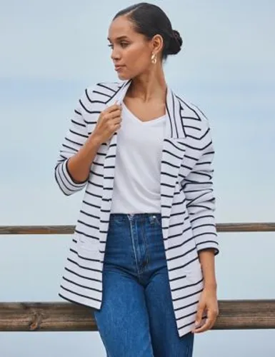 Sosandar Womens Knitted Striped Single Breasted Blazer - White Mix, White Mix