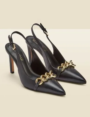 Sosandar Womens Leather Stiletto Heel Slingback Court Shoes - 4 - Black, Black