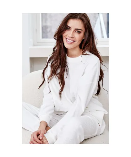 Sosandar Womens Marley Ivory Super Soft Rib Sweatshirt - White