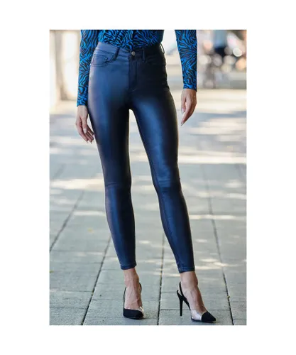 Sosandar Womens Midnight Blue Coated Perfect Skinny Jeans Cotton