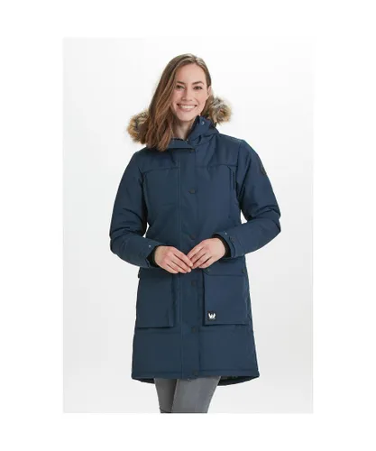 Sosandar Womens Navy Blue Premium Faux Fur Hooded Parka