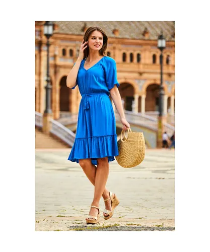 Sosandar Womens Ocean Blue Stretch Waist Summer Dress