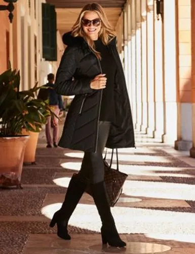 Sosandar Womens Padded Quilted Hooded Coat - 14 - Black, Black
