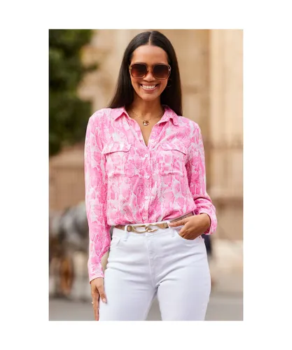 Sosandar Womens Pink Animal Print Pocket Detail Shirt