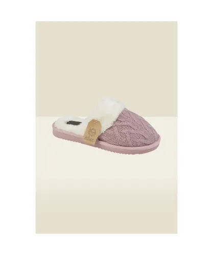 Sosandar Womens Pink Cable Knit Mule Slippers