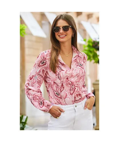 Sosandar Womens Pink Paisley Print Blouson Sleeve Shirt