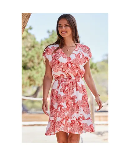 Sosandar Womens Pink Paisley Print Flutter Sleeve Crinkle Wrap Dress