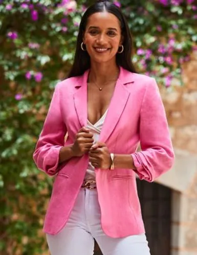 Sosandar Womens Pure Linen Single Breasted Blazer - 10 - Pink, Pink
