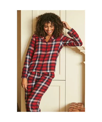 Sosandar Womens Red Check Brushed Cotton Button Front Pyjama Top