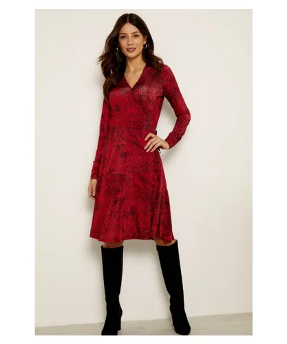 Sosandar Womens Red Leopard Print Wrap Jersey Dress