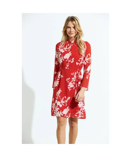 Sosandar Womens Red & White Floral Print Belted Shift Dress