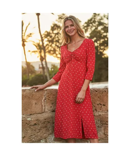Sosandar Womens Red & White Spot Print Ruched Front Dress