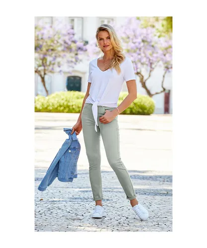Sosandar Womens Sage Green Perfect Skinny Jeans