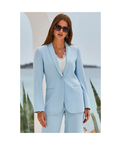 Sosandar Womens Soft Blue Relaxed Fit Blazer