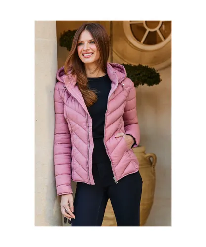 Sosandar Womens Soft Pink Lightweight Padded Coat With Hood Nylon