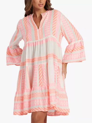 South Beach Aztec Tiered Mini Dress, Pink Mid - Pink Mid - Female