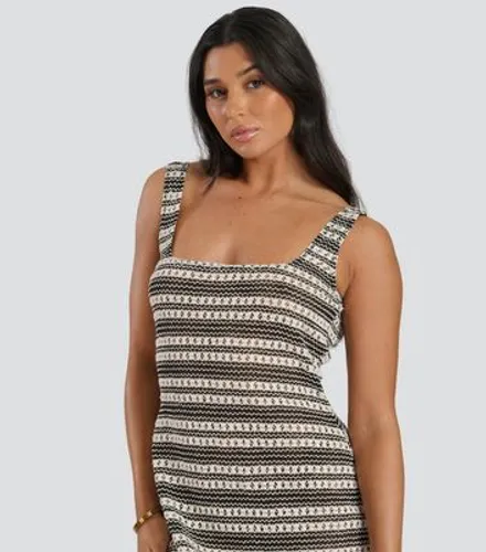 South Beach Black Stripe Crochet Maxi Dress New Look