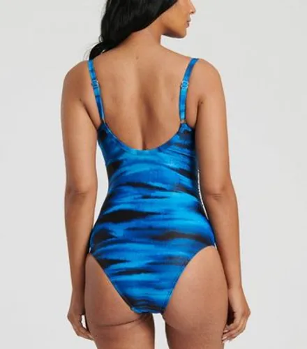 South Beach Blue Abstract Print Shaping Swimsuit New Look