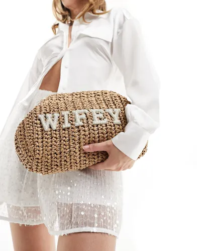 South beach bridal clutch bag with wifey pearl embellishment-Neutral