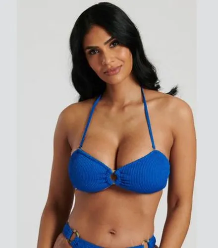 South Beach Bright Blue Textured Crinkle Bandeau Bikini Top New Look