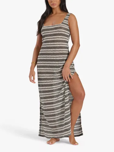 South Beach Crochet Stripe Maxi Beach Dress, Black/White - Black/White - Female