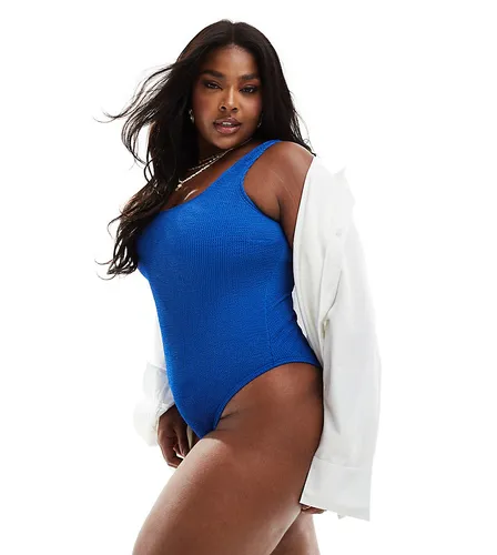 South Beach Curve low back crinkle swimsuit in cobalt-Blue