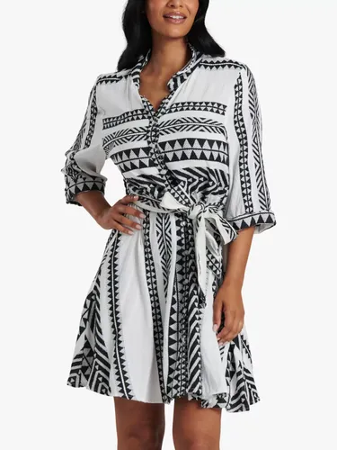 South Beach Jacquard Tie Waist Mini Dress, Black/White - Black/White - Female