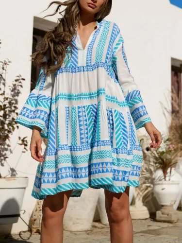 South Beach Jacquard Tiered Mini Dress - Blue Sky - Female