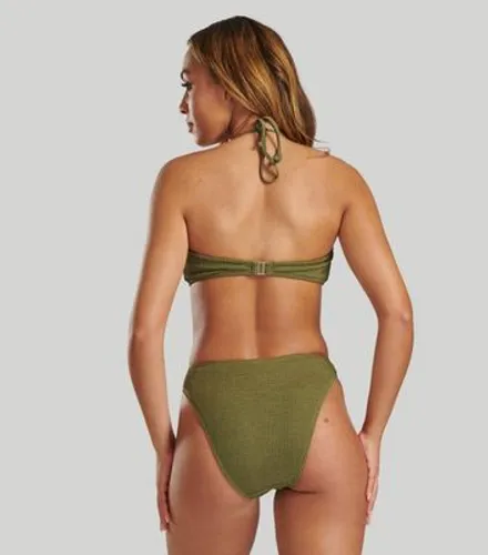South Beach Khaki Textured Crinkle Bandeau Bikini Top New Look