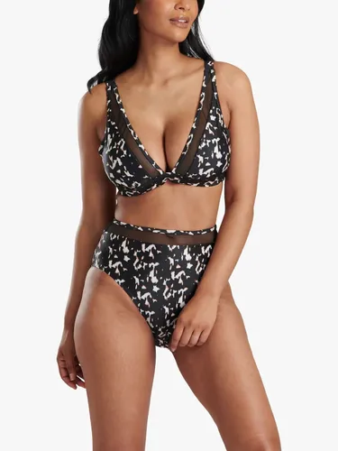 South Beach Leopard Print Mesh Panel Bikini Top, Brown/Multi - Brown/Multi - Female