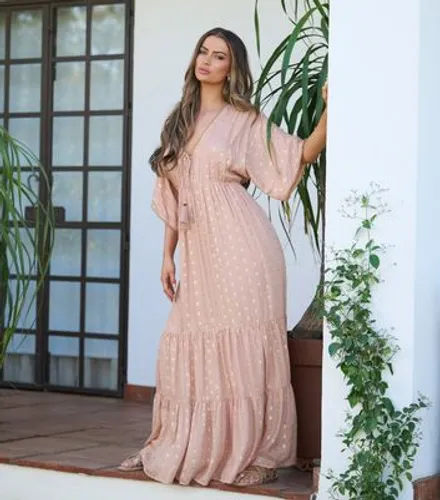 South Beach Pale Pink Jacquard Spot Tiered Maxi Dress New Look