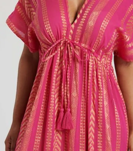 South Beach Pink Abstract Print Cotton Tiered Maxi Dress New Look