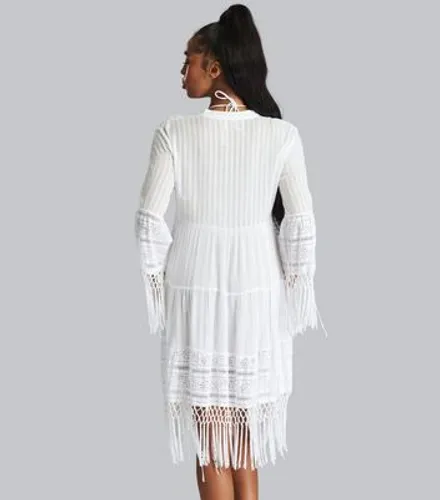 South Beach White Broderie Lace Fringe Beach Dress New Look