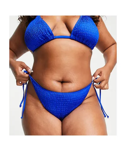 South Beach Womens Curve Exclusive crinkle tie side bikini bottom in blue - Sky Blue