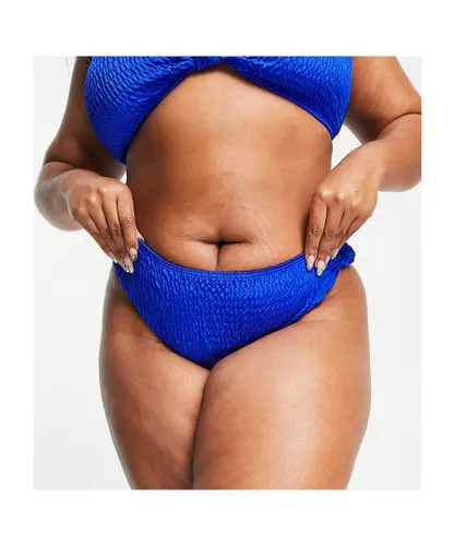 South Beach Womens Curve Exclusive knot high waist bikini bottom in blue - Sky Blue