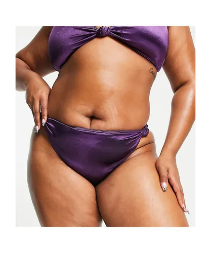 South Beach Womens Curve Exclusive knot high waist bikini bottom in purple