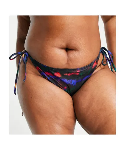 South Beach Womens Curve Exclusive tie side bikini bottom in multi print - Multicolour