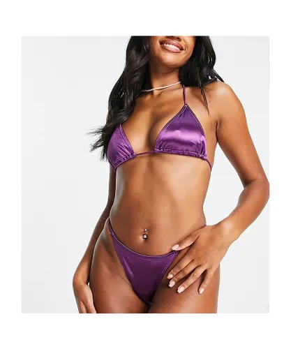 South Beach Womens micro tanga bikini bottom in high shine purple