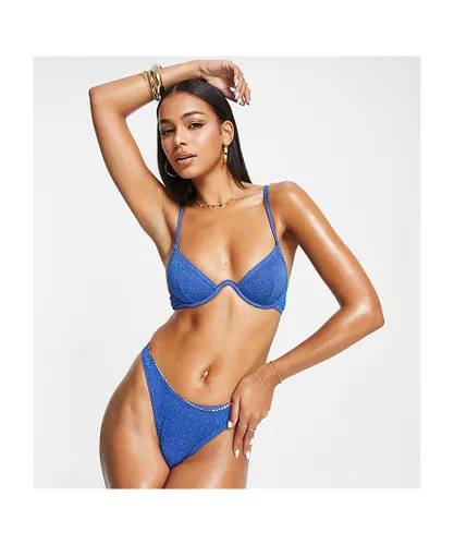 South Beach Womens mix & match exaggerated wire bikini top in aqua metallic-Blue - Sky Blue