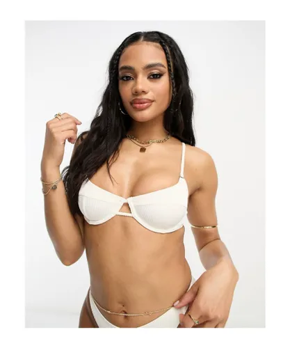 South Beach Womens mix & match rib underwire bikini top in cream-White
