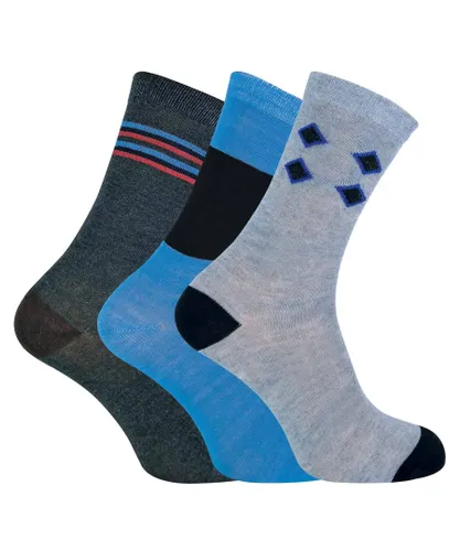 Soxinnabox 6 Pack Mens Patterned Blue Argyle Striped Cotton Socks in a Gift Box - C - Multicolour