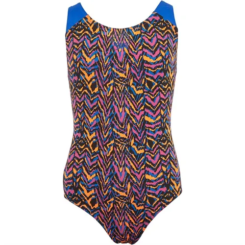 Speedo Girls Allover Print Splashback Swimsuit Pink/Blue