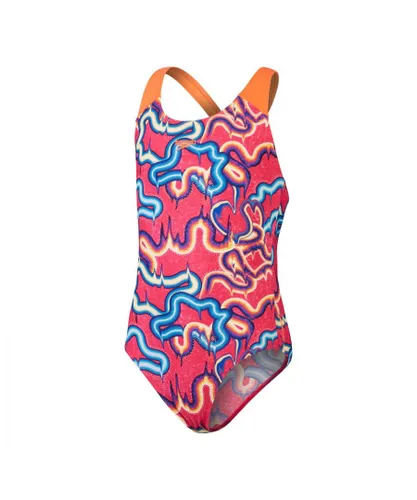 Speedo Girls Girl's Digital Allover Splashback Swimsuit in Pink blue