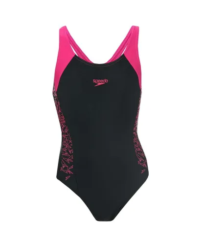 Speedo Girls Girl's Junior Splice MSBK Swimsuit in black pink Nylon