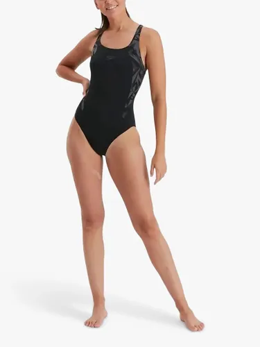Speedo Hyperboom Splice Muscleback Swimsuit - Black/Oxid Grey/USA Charcoal - Female