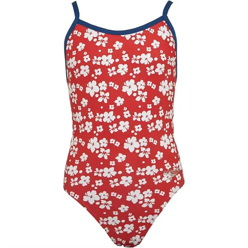Speedo Junior Girls Allover Digital Print V-Back Swimsuit Red/White